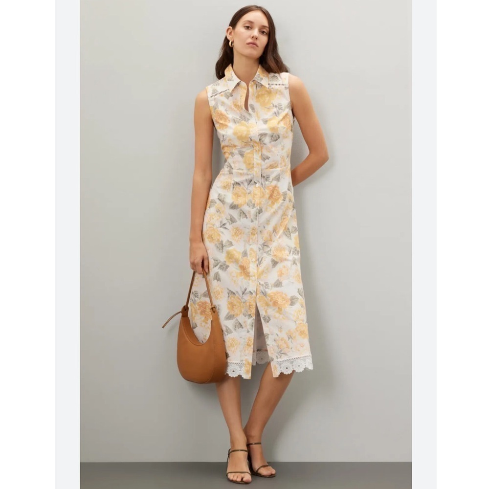 NEW Rachel Parcell Sleeveless Floral Midi Shirt Dress Ivory Yellow 10